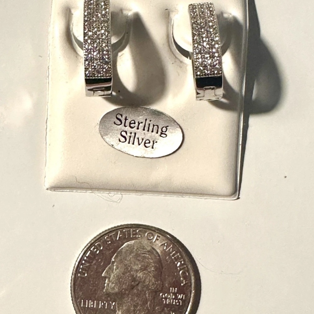 Sterling Silver Huggie Hoops Earrings Zircon Artisan Marked - BRAND NEW - Picture 5 of 11